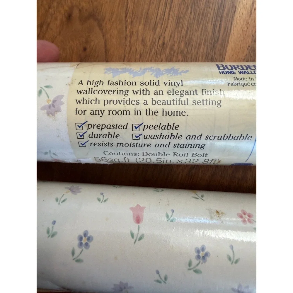 VTG Borden Home Wallcoverings Vinyl Wallpaper Lot of 2 White Floral Cottagecore